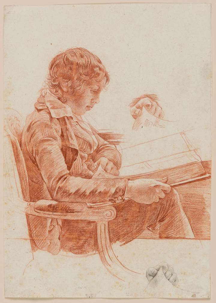 The Artist’s Son Michel-Martin Reading, with Two Studies of His Left Hand